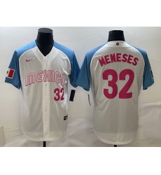 Men Mexico Baseball 32 Joey Meneses 2023 White Blue World Baseball Classic Stitched Jersey Men Mexico Baseball 32 Joey Meneses 2023 White Blue World Baseball Classic Stitched Jersey