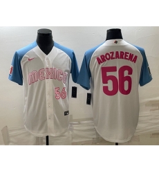 Men Mexico Baseball 56 Randy Arozarena 2023 White Blue World Baseball Classic Stitched JerseyS 1 Men Mexico Baseball 56 Randy Arozarena 2023 White Blue World Baseball Classic Stitched JerseyS 1