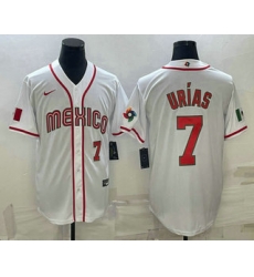 Men Mexico Baseball #7 Julio Urias Number 2023 White World Baseball Classic Stitched Jersey2 Men Mexico Baseball #7 Julio Urias Number 2023 White World Baseball Classic Stitched Jersey2