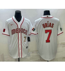 Men Mexico Baseball #7 Julio Urias Number 2023 White World Baseball Classic Stitched Jersey3 Men Mexico Baseball #7 Julio Urias Number 2023 White World Baseball Classic Stitched Jersey3