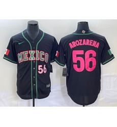 Men's Mexico Baseball #56 Randy Arozarena Number 2023 Black Pink World Classic Stitched Jersey3 Men's Mexico Baseball #56 Randy Arozarena Number 2023 Black Pink World Classic Stitched Jersey3