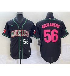 Men's Mexico Baseball #56 Randy Arozarena Number 2023 Black Pink World Classic Stitched Jersey Men's Mexico Baseball #56 Randy Arozarena Number 2023 Black Pink World Classic Stitched Jersey