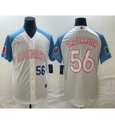 Men's Mexico Baseball #56 Randy Arozarena Number 2023 White Blue World Classic Stitched Jerseys Men's Mexico Baseball #56 Randy Arozarena Number 2023 White Blue World Classic Stitched Jerseys