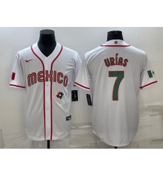 Men's Mexico Baseball #7 Julio Urias 2023 White World Baseball Classic Stitched Jerseys IX Men's Mexico Baseball #7 Julio Urias 2023 White World Baseball Classic Stitched Jerseys IX
