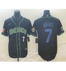Men's Mexico Baseball #7 Julio Urias Number 2023 Black Blue World Classic Stitched Jersey2 Men's Mexico Baseball #7 Julio Urias Number 2023 Black Blue World Classic Stitched Jersey2