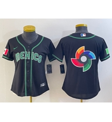 Women's Mexico Baseball 2023 Black World Big Logo Classic Stitched Jersey Women's Mexico Baseball 2023 Black World Big Logo Classic Stitched Jersey