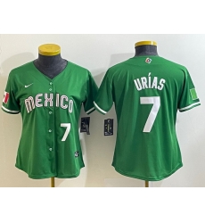 Women's Mexico Baseball #7 Julio Urias Number 2023 Green World Classic Stitched Jersey3 Women's Mexico Baseball #7 Julio Urias Number 2023 Green World Classic Stitched Jersey3