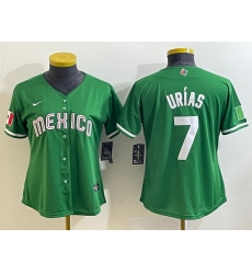 Women's Mexico Baseball #7 Julio Urias Number 2023 Green World Classic Stitched Jersey5 Women's Mexico Baseball #7 Julio Urias Number 2023 Green World Classic Stitched Jersey5