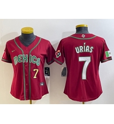 Women's Mexico Baseball #7 Julio Urias Number 2023 Red World Baseball Classic Stitched Jersey1 Women's Mexico Baseball #7 Julio Urias Number 2023 Red World Baseball Classic Stitched Jersey1
