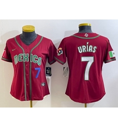 Women's Mexico Baseball #7 Julio Urias Number 2023 Red World Baseball Classic Stitched Jersey3 Women's Mexico Baseball #7 Julio Urias Number 2023 Red World Baseball Classic Stitched Jersey3