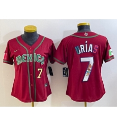 Women's Mexico Baseball #7 Julio Urias Number 2023 Red World Baseball Classic Stitched Jersey6 Women's Mexico Baseball #7 Julio Urias Number 2023 Red World Baseball Classic Stitched Jersey6