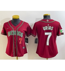 Women's Mexico Baseball #7 Julio Urias Number 2023 Red World Baseball Classic Stitched Jerseys Women's Mexico Baseball #7 Julio Urias Number 2023 Red World Baseball Classic Stitched Jerseys