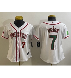 Women's Mexico Baseball #7 Julio Urias Number 2023 White World Classic Stitched Jersey1 Women's Mexico Baseball #7 Julio Urias Number 2023 White World Classic Stitched Jersey1