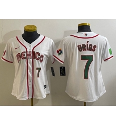 Women's Mexico Baseball #7 Julio Urias Number 2023 White World Classic Stitched Jersey7 Women's Mexico Baseball #7 Julio Urias Number 2023 White World Classic Stitched Jersey7