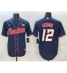Men Puerto Rico Baseball 12 Francisco Lindor Navy 2023 World Baseball Classic Stitched Jersey