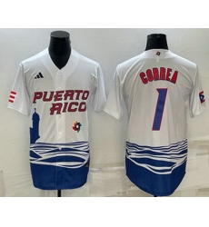 Men's Puerto Rico Baseball #1 Carlos Correa White 2023 World Baseball Classic Stitched Jersey Men's Puerto Rico Baseball #1 Carlos Correa White 2023 World Baseball Classic Stitched Jersey