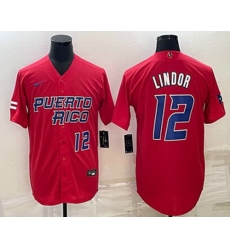 Men's Puerto Rico Baseball #12 Francisco Lindor Number 2023 Red World Baseball Classic Stitched Jerseys Men's Puerto Rico Baseball #12 Francisco Lindor Number 2023 Red World Baseball Classic Stitched Jerseys