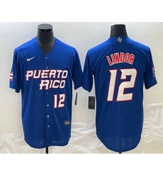 Men's Puerto Rico Baseball #12 Francisco Lindor Number 2023 Royal World Classic Stitched Jersey Men's Puerto Rico Baseball #12 Francisco Lindor Number 2023 Royal World Classic Stitched Jersey