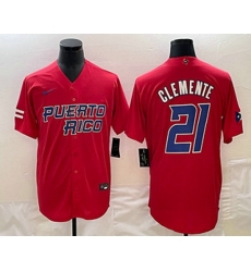 Men's Puerto Rico Baseball #21 Roberto Clemente 2023 Red World Classic Stitched Jerseys Men's Puerto Rico Baseball #21 Roberto Clemente 2023 Red World Classic Stitched Jerseys