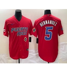 Men's Puerto Rico Baseball #5 Enrique Hernandez 2023 Red World Classic Stitched Jersey Men's Puerto Rico Baseball #5 Enrique Hernandez 2023 Red World Classic Stitched Jersey