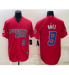 Mens Puerto Rico Baseball #9 Javier Baez Number 2023 Red World Baseball Classic Stitched Jersey