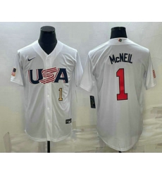 Men USA Baseball #1 Jeff McNeil Number 2023 White World Classic Stitched Jersey 2 Men USA Baseball #1 Jeff McNeil Number 2023 White World Classic Stitched Jersey 2