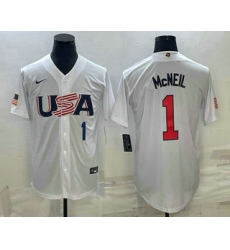 Men USA Baseball #1 Jeff McNeil Number 2023 White World Classic Stitched Jerseys Men USA Baseball #1 Jeff McNeil Number 2023 White World Classic Stitched Jerseys