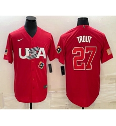 Men USA Baseball #27 Mike Trout 2023 Red World Classic Stitched Jerseys Men USA Baseball #27 Mike Trout 2023 Red World Classic Stitched Jerseys