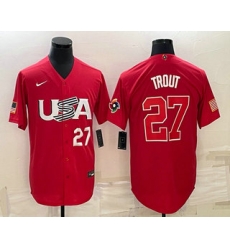 Men USA Baseball #27 Mike Trout Number 2023 Red World Classic Stitched Jersey 2 Men USA Baseball #27 Mike Trout Number 2023 Red World Classic Stitched Jersey 2