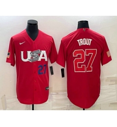 Men USA Baseball #27 Mike Trout Number 2023 Red World Classic Stitched Jerseys Men USA Baseball #27 Mike Trout Number 2023 Red World Classic Stitched Jerseys