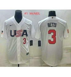 Mens USA Baseball #1 Jeff McNeil Number 2023 White World Baseball Classic Replica Stitched Jersey Mens USA Baseball #1 Jeff McNeil Number 2023 White World Baseball Classic Replica Stitched Jersey