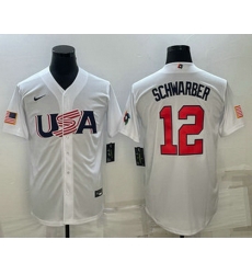 Men's USA Baseball #12 Kyle Schwarber 2023 White World Baseball Classic Stitched Jersey Men's USA Baseball #12 Kyle Schwarber 2023 White World Baseball Classic Stitched Jersey