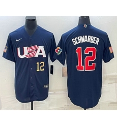 Men's USA Baseball #12 Kyle Schwarber Number 2023 Navy World Baseball Classic Stitched Jersey Men's USA Baseball #12 Kyle Schwarber Number 2023 Navy World Baseball Classic Stitched Jersey
