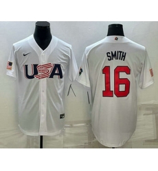Men's USA Baseball #16 Will Smith 2023 White World Baseball Classic Stitched Jersey Men's USA Baseball #16 Will Smith 2023 White World Baseball Classic Stitched Jersey