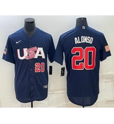 Men's USA Baseball #20 Pete Alonso Number 2023 Navy World Baseball Classic Stitched Jersey Men's USA Baseball #20 Pete Alonso Number 2023 Navy World Baseball Classic Stitched Jersey