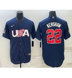Men's USA Baseball #22 Clayton Kershaw 2023 Navy World Baseball Classic Stitched Jersey Men's USA Baseball #22 Clayton Kershaw 2023 Navy World Baseball Classic Stitched Jersey