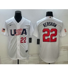 Mens USA Baseball #22 Clayton Kershaw Number 2023 White World Baseball Classic Stitched Jersey Mens USA Baseball #22 Clayton Kershaw Number 2023 White World Baseball Classic Stitched Jersey