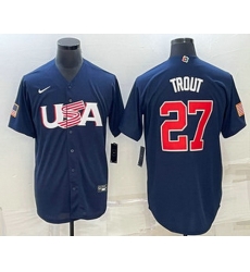 Men's USA Baseball #27 Mike Trout 2023 Navy World Baseball Classic Stitched Jerseys Men's USA Baseball #27 Mike Trout 2023 Navy World Baseball Classic Stitched Jerseys