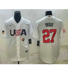 Men's USA Baseball #27 Mike Trout 2023 White World Baseball Classic Replica Stitched Jersey Men's USA Baseball #27 Mike Trout 2023 White World Baseball Classic Replica Stitched Jersey