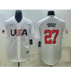 Men's USA Baseball #27 Mike Trout 2023 White World Baseball Classic Replica Stitched Jerseys Men's USA Baseball #27 Mike Trout 2023 White World Baseball Classic Replica Stitched Jerseys