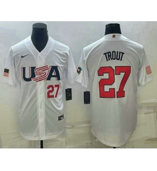 Mens USA Baseball #27 Mike Trout Number 2023 White World Baseball Classic Replica Stitched Jersey Mens USA Baseball #27 Mike Trout Number 2023 White World Baseball Classic Replica Stitched Jersey