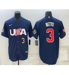Mens USA Baseball #3 Mookie Betts Number 2023 Navy World Baseball Classic Stitched Jersey Mens USA Baseball #3 Mookie Betts Number 2023 Navy World Baseball Classic Stitched Jersey