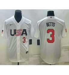 Men's USA Baseball #3 Mookie Betts Number 2023 White World Baseball Classic Replica Stitched Jersey