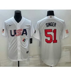 Men's USA Baseball #51 Brady Singer 2023 White World Baseball Classic Stitched Jersey Men's USA Baseball #51 Brady Singer 2023 White World Baseball Classic Stitched Jersey