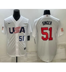 Mens USA Baseball #51 Brady Singer Number 2023 White World Baseball Classic Stitched Jersey Mens USA Baseball #51 Brady Singer Number 2023 White World Baseball Classic Stitched Jersey