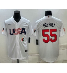 Men's USA Baseball #55 Ryan Pressly 2023 White World Baseball Classic Stitched Jersey Men's USA Baseball #55 Ryan Pressly 2023 White World Baseball Classic Stitched Jersey