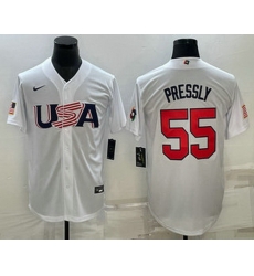 Men's USA Baseball #55 Ryan Pressly 2023 White World Baseball Classic Stitched Jerseys Men's USA Baseball #55 Ryan Pressly 2023 White World Baseball Classic Stitched Jerseys