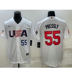 Mens USA Baseball #55 Ryan Pressly Number 2023 White World Baseball Classic Stitched Jersey Mens USA Baseball #55 Ryan Pressly Number 2023 White World Baseball Classic Stitched Jersey