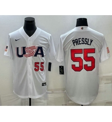 Men's USA Baseball #55 Ryan Pressly Number 2023 White World Baseball Classic Stitched Jerseys Men's USA Baseball #55 Ryan Pressly Number 2023 White World Baseball Classic Stitched Jerseys