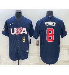 Men's USA Baseball #8 Trea Turner Number 2023 Navy World Baseball Classic Stitched Jersey Men's USA Baseball #8 Trea Turner Number 2023 Navy World Baseball Classic Stitched Jersey